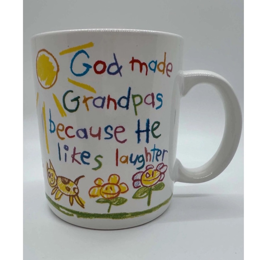 Vintage 1986 Hallmark God Made Grandpas Coffee Mug Japan Crayon Art Great Gift!